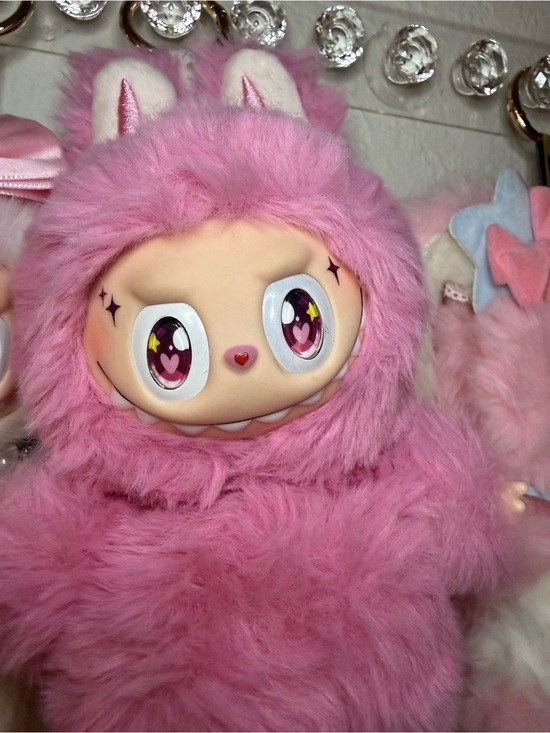 Labubu Accessories - Pink Custom Labubu with Heart Eyes Monster Plush Keychain/Charm